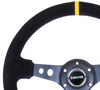 NRG Reinforced Steering Wheel (350mm / 3in. Deep) Blk Suede w/Circle Cut Spokes & Single Yellow Center Mark