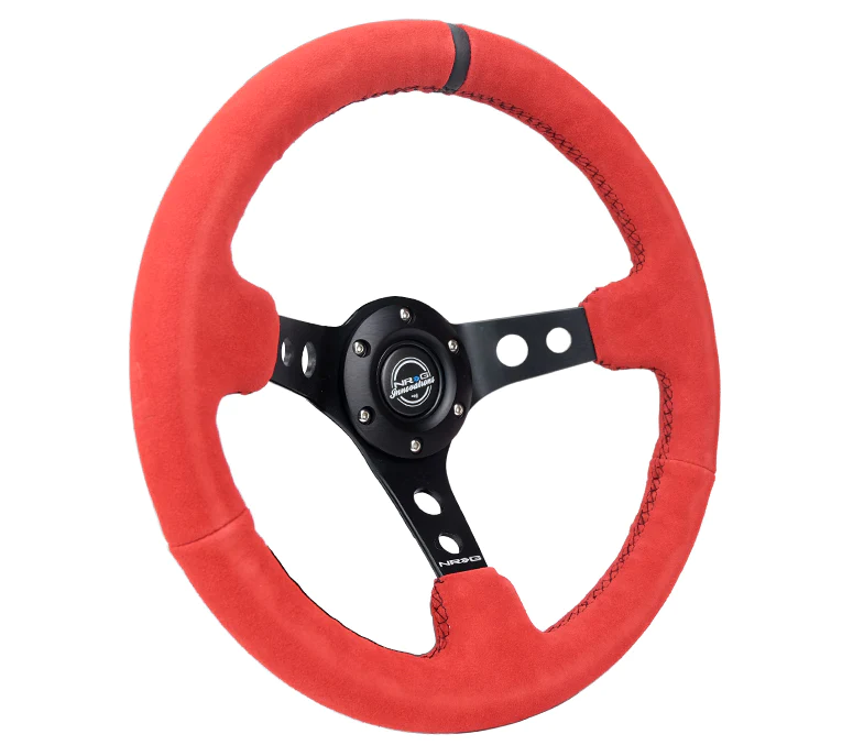 NRG Reinforced Steering Wheel (350mm / 3in. Deep) Red Suede w/Black Stitch