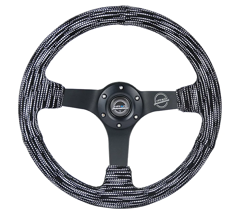 NRG Reinforced Steering Wheel (350mm / 3in. Deep) Microfiber/Black Stitch w/5mm Matte Black Spokes