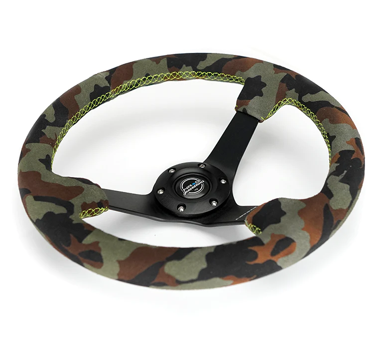 NRG Reinforced Steering Wheel (350mm / 3in. Deep) Camo/Green Stitch w/5mm Matte Black Spokes