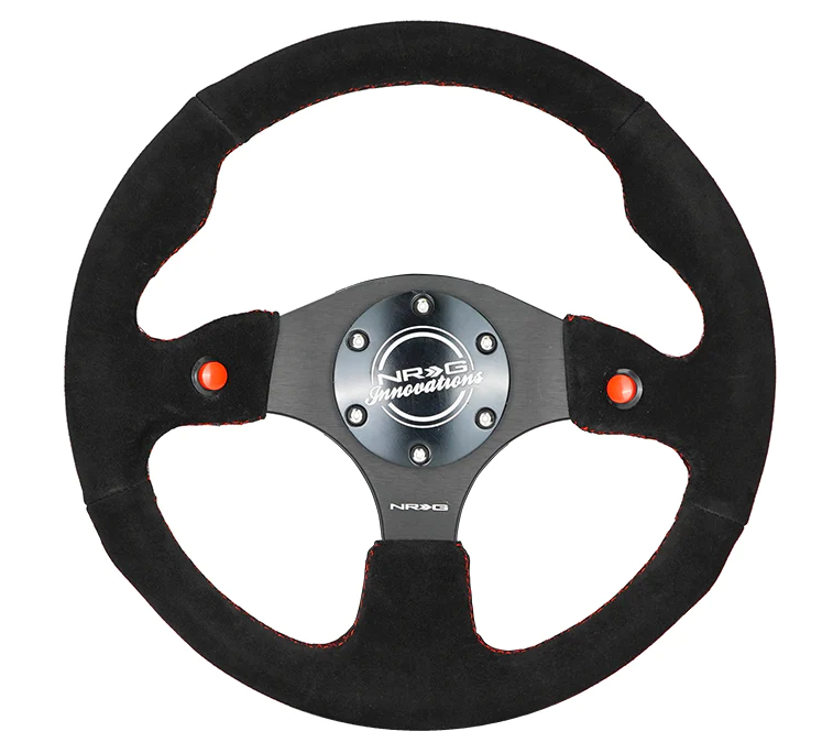 NRG Reinforced Steering Wheel (320mm) Blk Suede w/Dual Buttons