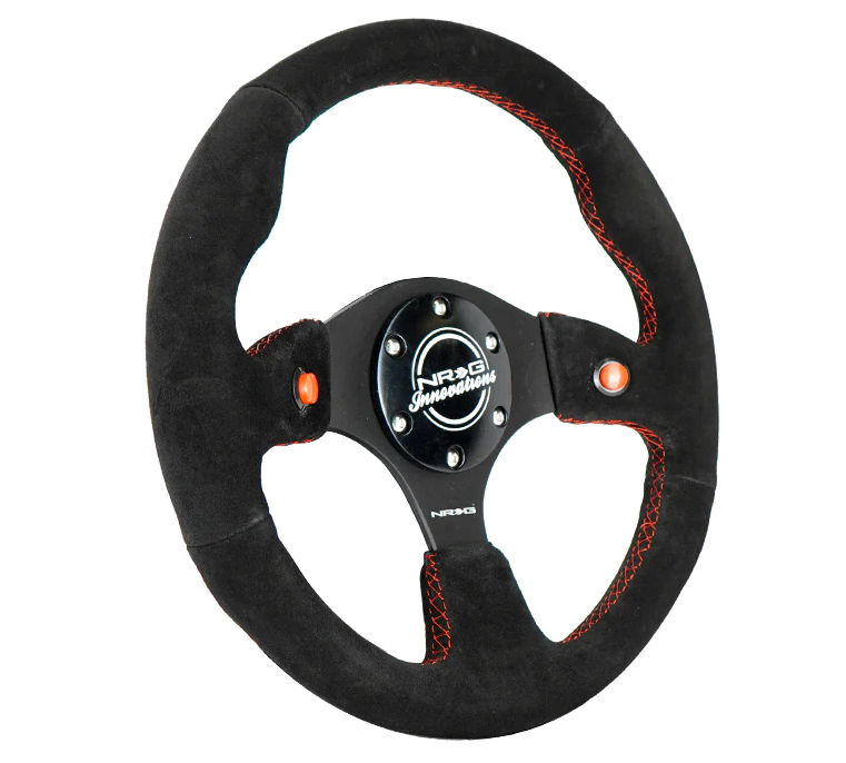 NRG Reinforced Steering Wheel (320mm) Blk Suede w/Dual Buttons